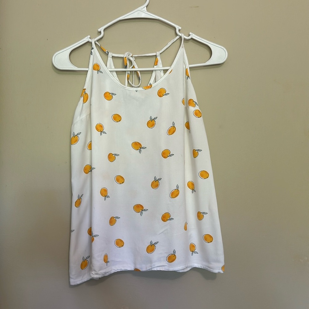 Beautiful fun summer top, white with peaches and spaghetti straps